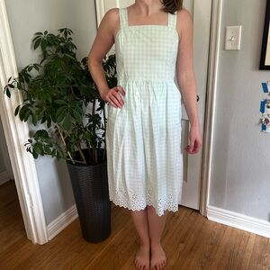 Draper James Embroidered Gingham Mint Midi Dress with Eyelet Hem
